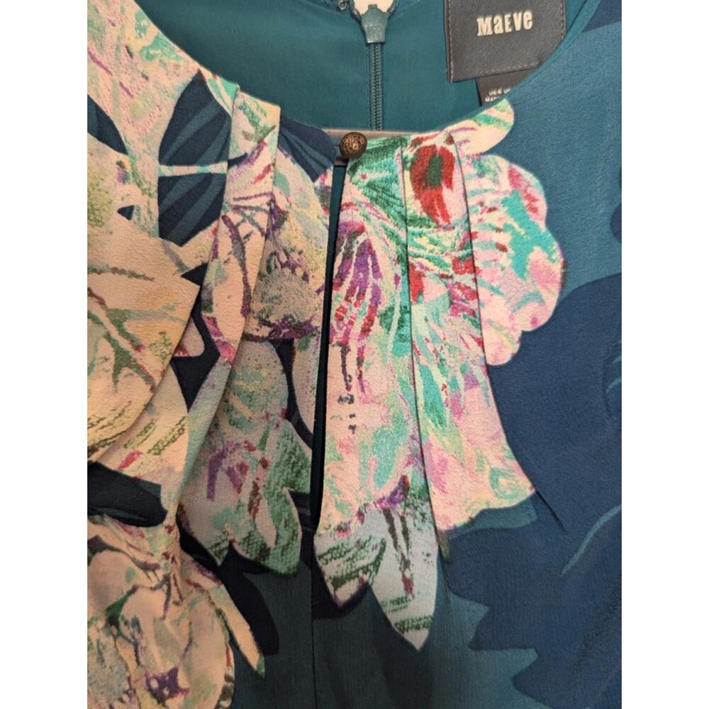 Maeve Anthropologie Floral Flutter Sleeve Midi Dress Size 4 Blue Teal Viscose - Picture 4 of 5